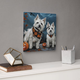 Horloge Carrée Halloween Éffrayant West Highland