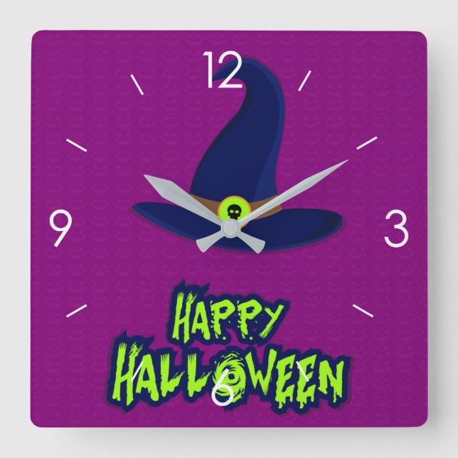Horloge Carrée Halloween Lune Hantée Maison Carré Cloc (Recto)