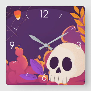 Horloge Carrée Halloween Lune Hantée Maison Carré Cloc