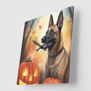 Horloge Carrée Halloween Malinoi Belge Avec Peur Citrouille