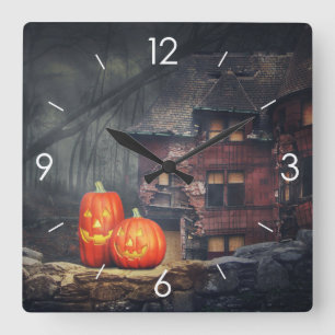 Horloge Carrée Halloween Moonlight Haunted House