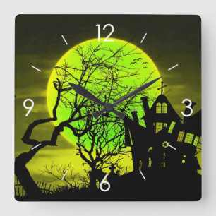 Horloge Carrée Halloween Moonlight Haunted House