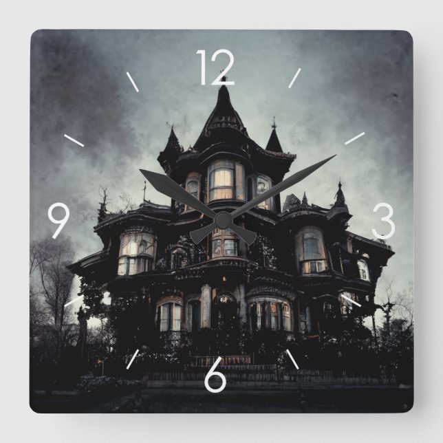 Horloge Carrée Halloween Moonlight Haunted House (Recto)