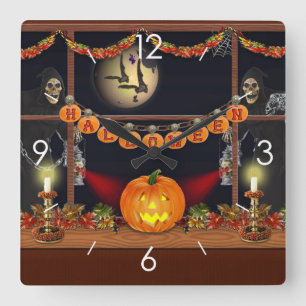 Horloge Carrée Halloween Moonlight Haunted House
