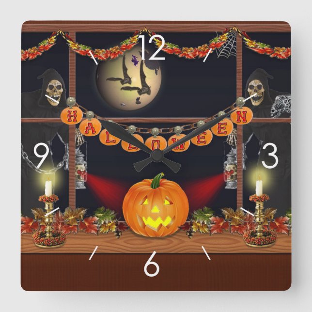 Horloge Carrée Halloween Moonlight Haunted House (Recto)