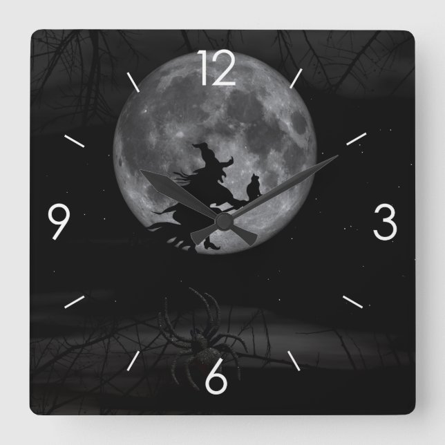 Horloge Carrée Halloween Moonlight Haunted House Square Wall Cloc (Recto)
