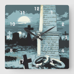 Horloge Carrée Halloween vintage, Cimetière Déplaisant aux Graves