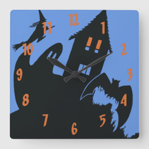 Horloge Carrée Halloween vintage, effrayante Maison hantée et sor