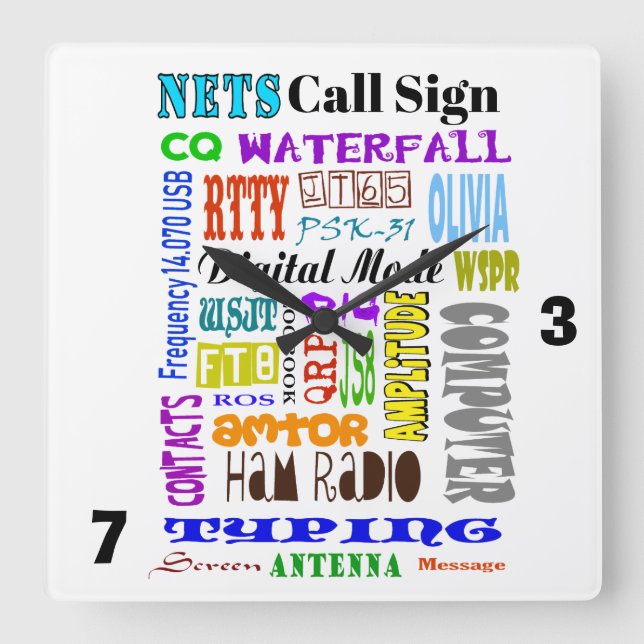 Horloge Carrée Ham Radio Digital Mode Word Collage (Recto)