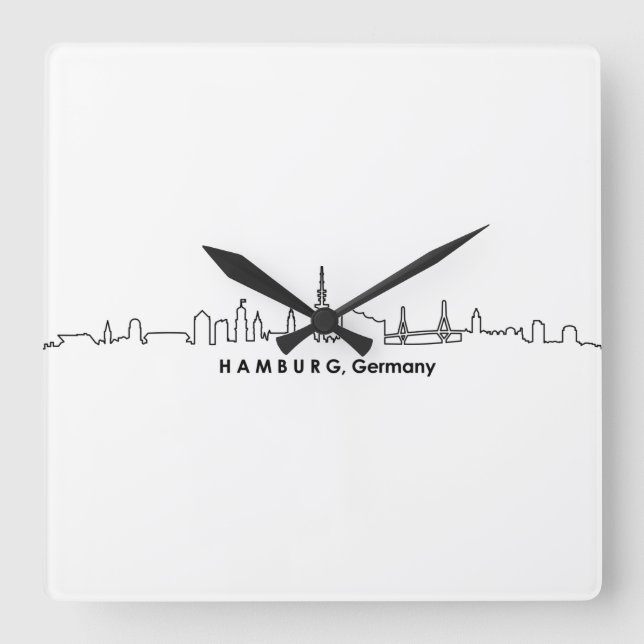 Horloge Carrée HAMBURG Elbe Germany City Skyline Silhouette (Recto)