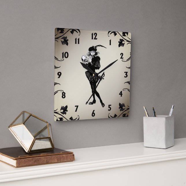 Horloge Carrée Hameau Le Barde Antique Or Noir Numéros (Bureau)