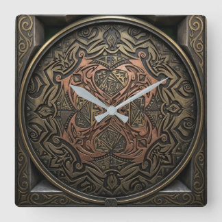 Horloge Carrée Hand-Drawn to 3D Digital: Intricate Bronze Mandala