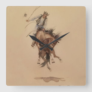 Horloge Carrée Hand Whipping a Bronc par Edward Borein