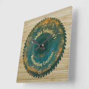 Horloge Carrée Handyman Woodworking Rustic Saw Blade Modèle