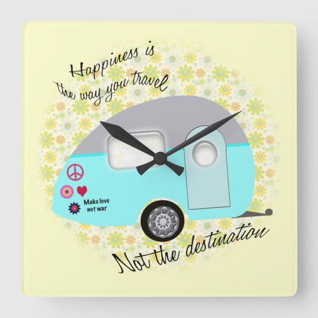 Horloge Carrée Happiness is the way you travel wall clocks (Recto)