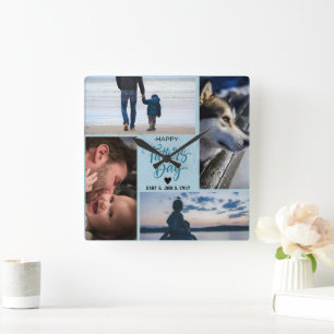 Horloge Carrée Happy Fête des pères Photo Collage de noms personn