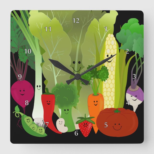 Horloge Carrée Happy garden Produce Wall Clock (Recto)
