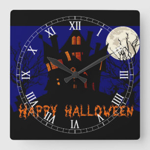 Horloge Carrée Happy Halloween Haunted House