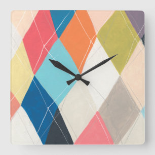 Horloge Carrée Harlequin Hopscotch - Motif Jacquard