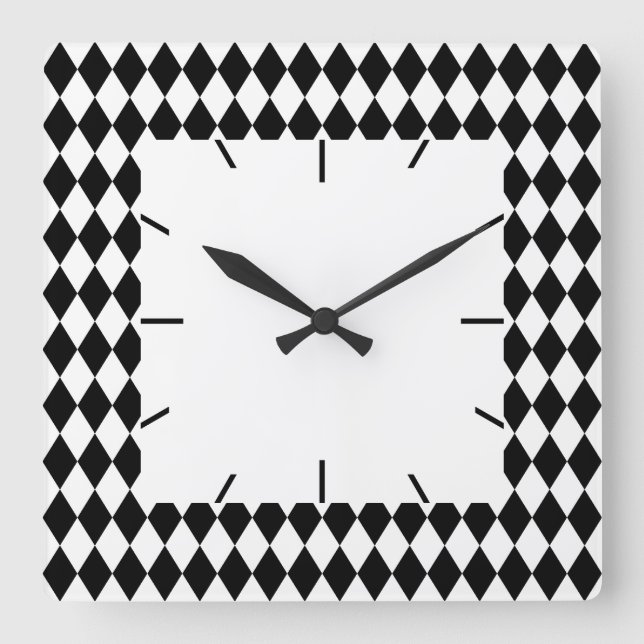 Horloge Carrée Harlequin noir et blanc (Recto)