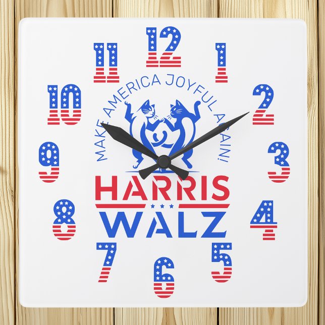 Horloge Carrée Harris Walz Dancing Cats Rendre Joyeuse L'Amérique (Créateur téléchargé)