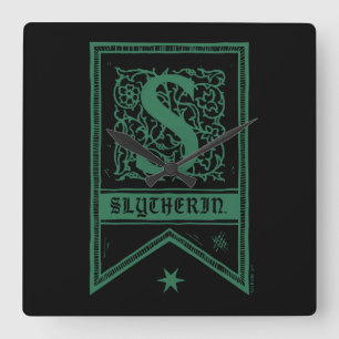 Horloge Carrée Harry Potter Bannière Monogramme Slytherin