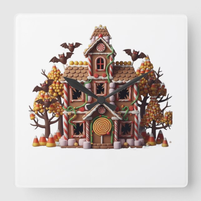 Horloge Carrée Haunted Gingerbread House (Recto)