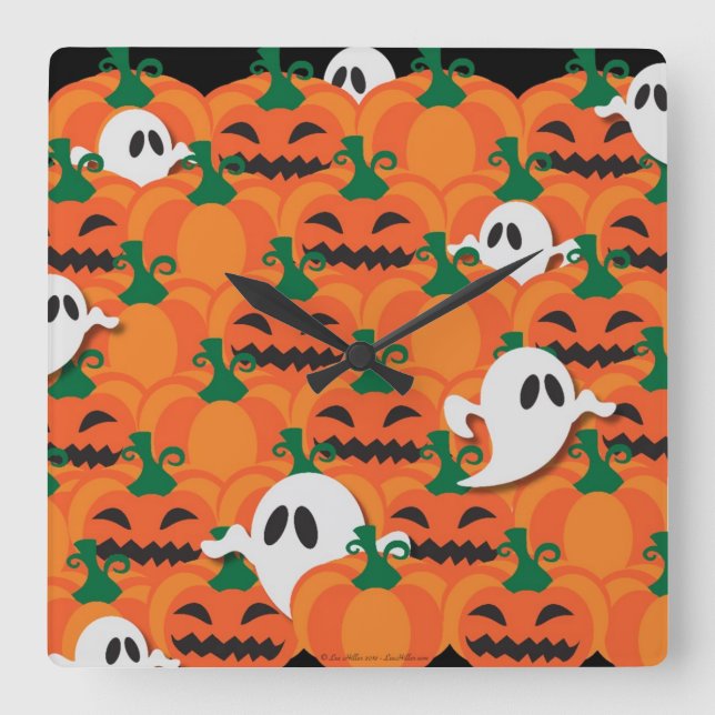 Horloge Carrée Haunted Halloween Citrouille Patch Ghosts (Recto)