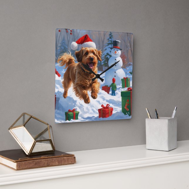 Horloge Carrée Havanais coule en neige avec Casquette de Noël (Bureau)