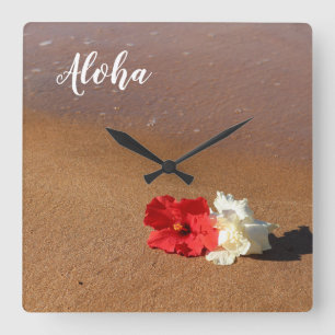 Horloge Carrée Hawaiian Beach Hibiscus Wall Clock