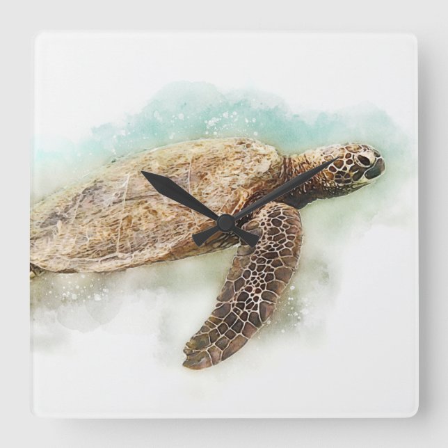 Horloge Carrée Hawaiian sea Turtle Watercolor (Recto)