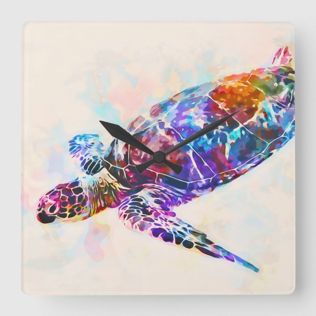 Horloge Carrée Hawaiian sea Turtle Watercolor (Recto)