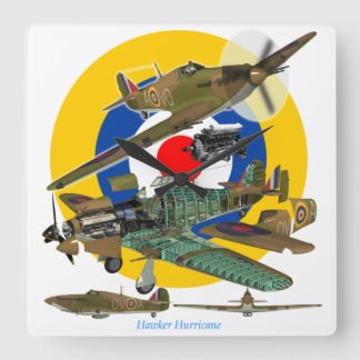 Horloge Carrée Hawker Hurricane, Britains Ace fighter plane.