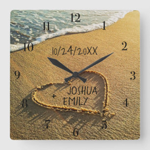 Horloge Carrée Heart in the Sand Beach Shore Ocean View