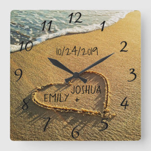 Horloge Carrée Heart in the Sand Beach Shore Tropical Ocean View