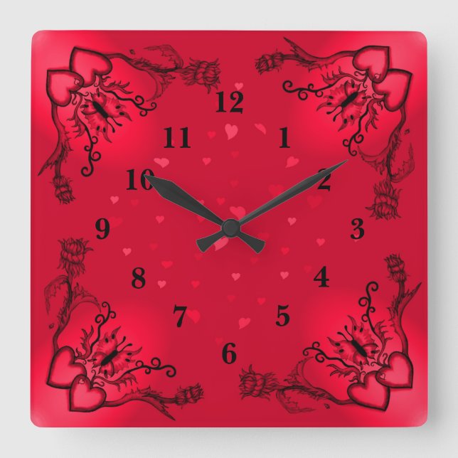 Horloge Carrée Heart with Flower and Butterfly (Recto)