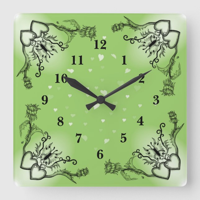 Horloge Carrée Heart with Flower and Butterfly (Recto)