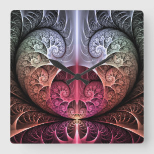 Horloge Carrée Heartbeat, Abstrait surreal Imaginaire Fractal Art