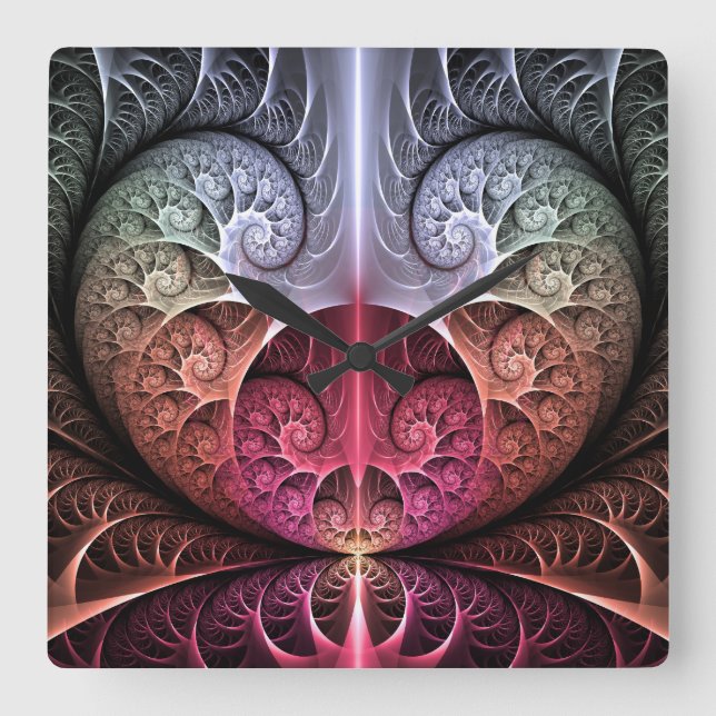 Horloge Carrée Heartbeat, Abstrait surreal Imaginaire Fractal Art (Recto)
