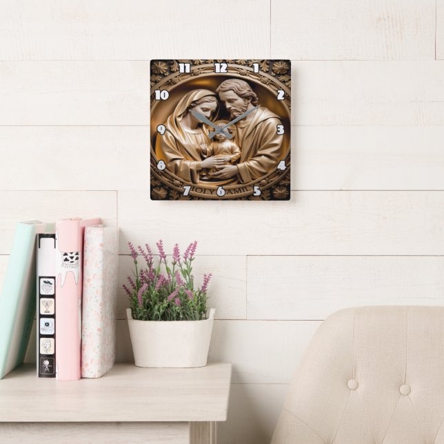 Horloge Carrée Heavenly Gold Holy Family Carving (Salle de lecture)