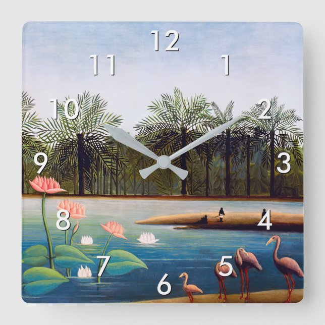 Horloge Carrée Henri Rousseau - Les Flamants roses (Recto)