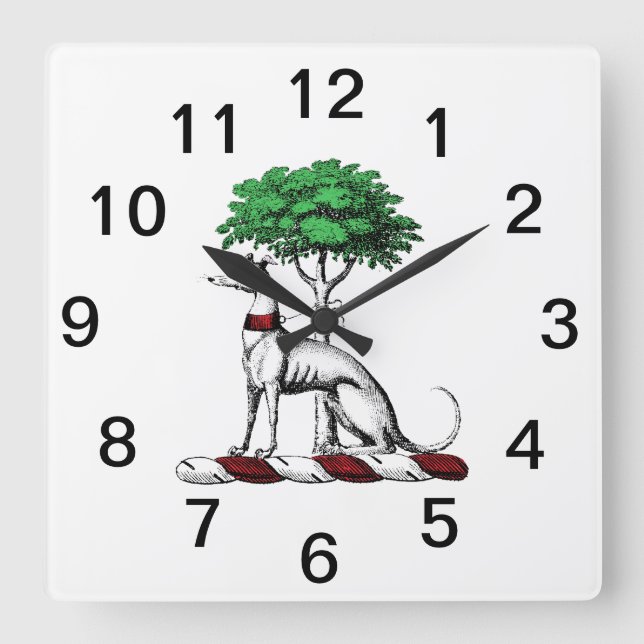 Horloge Carrée Héritier de Greyhound Whippet avec arbre héraldiqu (Recto)