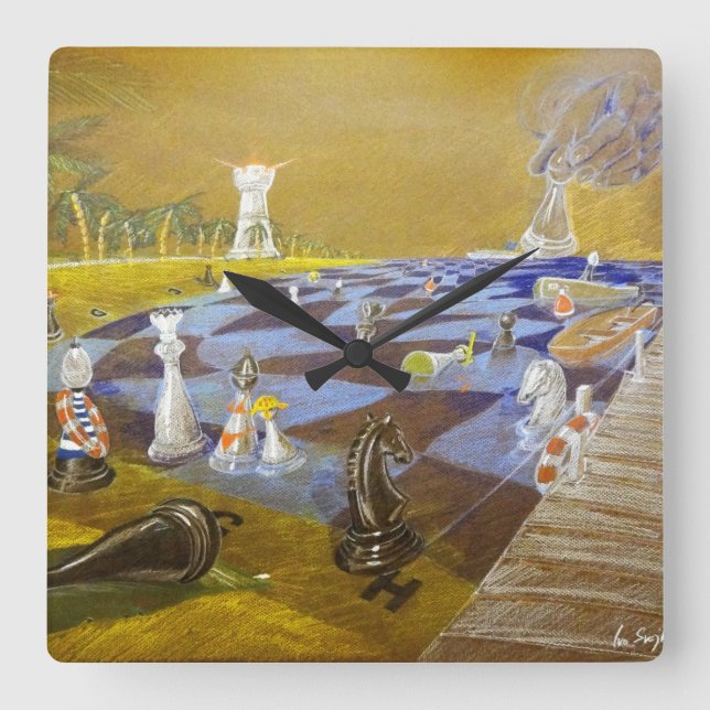 Horloge Carrée Heure des échecs (Recto)