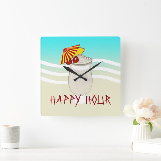Horloge Carrée Heure heureuse Piña Colada de barre de plage (Maison)