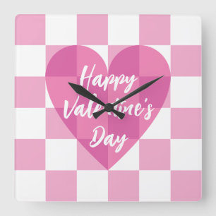 Horloge Carrée Heureuse Sainte-Valentin Coeur rose plat