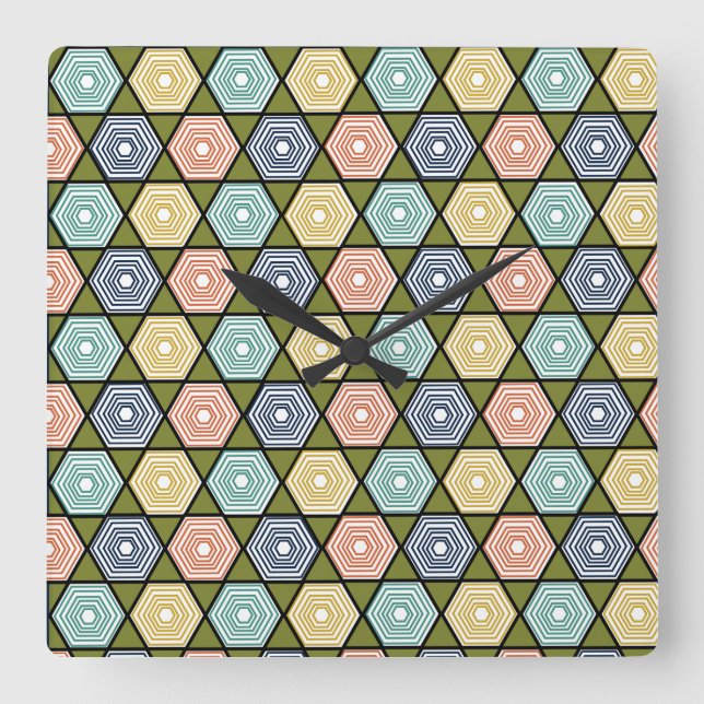 Horloge Carrée Hexagons et triangles (Recto)