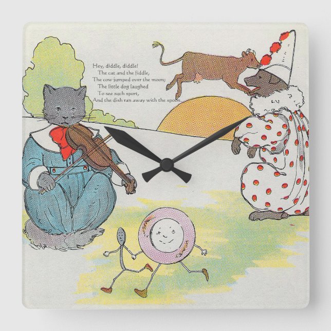 Horloge Carrée Hey Diddle Diddle The Cat and Fiddle Rhyme (Recto)