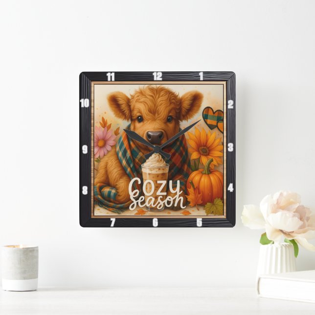 Horloge Carrée Highland Cow Cosy Season (Maison)