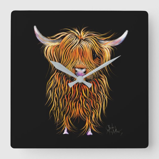 Horloge Carrée HiGHLaND CoW PRiNT SCoTTiSH ' HuMPHReY ' CLoCK (Recto)