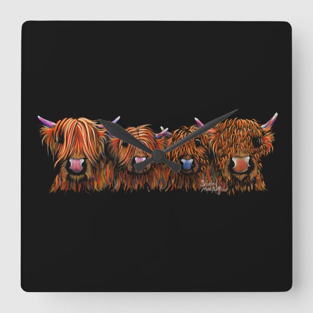 Horloge Carrée HiGHLaND CoW PRiNT SCoTTiSH ' THe GiNGeR NuTS ' (Recto)